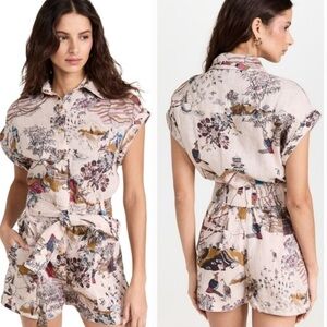 Chufy x Kathmandu Heights Marcia Women's Cream 100% Linen Novelty Romper Size sm